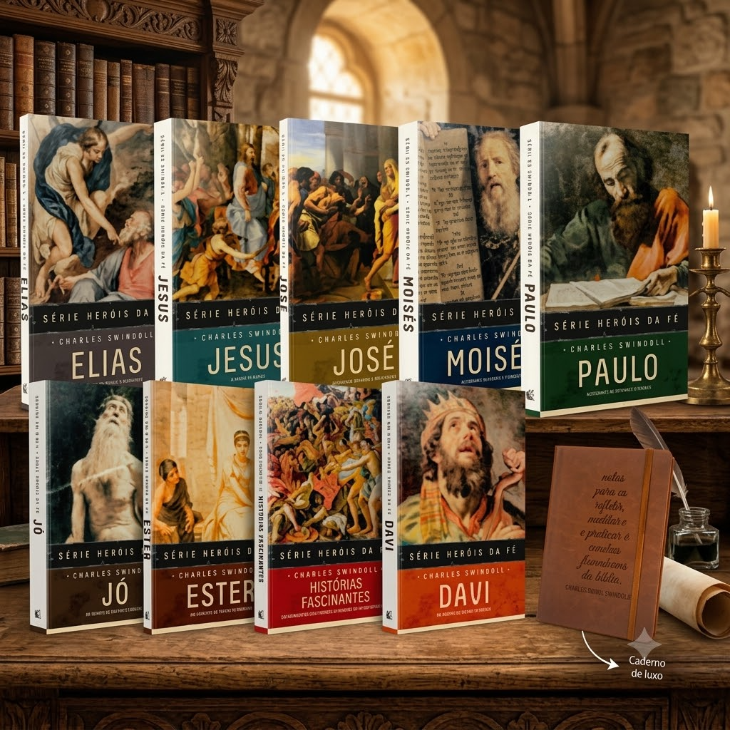 Coleção Heróis da Fé — Volume 1 e 2 de Charles Swindoll: 9 livros e caderno de luxo